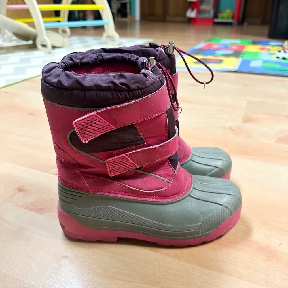 Lands End Pink & Gray Waterproof Insulated Winter Snow Boots Girls Size 6